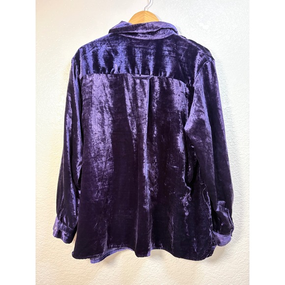 White Stag Woman Purple Velvet‎ Embroidered Button Down Shirt Top Plus Size XL - Picture 2 of 8